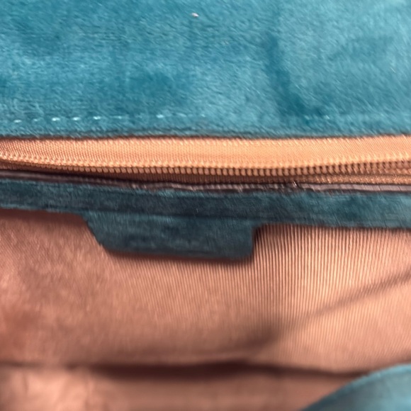 Gucci Teal Blue and Gold chain design Shoulder Bag Chevron Quilting Like new! - Picture 8 of 16